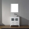 Virtu USA KS-70032-S-WH Dior 32" Single Bath Vanity in White with White Engineered Stone Top and Square Sink with Polished Chrome Faucet and Mirror