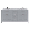 Virtu USA MD-2072-WMSQ-GR-001-NM Caroline 72" Double Bath Vanity in Grey with Marble Top and Square Sink with Brushed Nickel Faucet