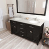 Virtu USA MD-2060-DWQRO-ES-002 Caroline 60" Double Bath Vanity in Espresso with Dazzle White Top and Round Sink with Polished Chrome Faucet and Mirror