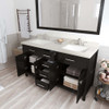 Virtu USA MD-2060-DWQSQ-ES Caroline 60" Double Bath Vanity in Espresso with Dazzle White Top and Square Sink with Mirror