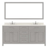 Virtu USA MD-2072-DWQSQ-CG Caroline 72" Double Bath Vanity in Cashmere Grey with Dazzle White Top and Square Sink with Mirror