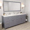 Virtu USA MD-2178-DWQSQ-GR-001 Caroline Parkway 78" Double Bath Vanity in Grey with Dazzle White Top and Square Sink with Brushed Nickel Faucet and Mirror