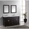 Virtu USA MD-2660-WMSQ-ES-002 Victoria 60" Double Bath Vanity in Espresso with Marble Top and Square Sink with Polished Chrome Faucet and Mirrors