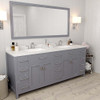 Virtu USA MD-2178-DWQSQ-GR-002 Caroline Parkway 78" Double Bath Vanity in Grey with Dazzle White Top and Square Sink with Polished Chrome Faucet and Mirror