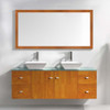 Virtu USA MD-457-G-HO-001 Clarissa 61" Double Bath Vanity in Honey Oak with Aqua Tempered Glass Top and Square Sink with Brushed Nickel Faucet and Mirrors