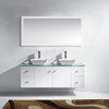 Virtu USA MD-435-G-WH Clarissa 61" Double Bath Vanity in White with Aqua Tempered Glass Top and Square Sink with Polished Chrome Faucet and Mirrors