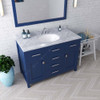 Virtu USA MS-2048-WMRO-FB Caroline 48" Single Bath Vanity in White with White Marble Top and Round Sink with Mirror