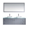 Virtu USA MD-409-G-GR Clarissa 72" Double Bath Vanity in Grey with Aqua Tempered Glass Top and Square Sink with Polished Chrome Faucet and Mirrors