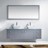 Virtu USA MD-409-G-GR Clarissa 72" Double Bath Vanity in Grey with Aqua Tempered Glass Top and Square Sink with Polished Chrome Faucet and Mirrors