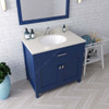 Virtu USA MS-2036-DWQRO-FB Caroline 36" Single Bath Vanity in White with Dazzle White Top and Round Sink with Mirror