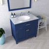 Virtu USA MS-2036-WMRO-FB Caroline 36" Single Bath Vanity in White with White Marble Top and Round Sink with Mirror