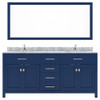 Virtu USA MD-2072-WMSQ-FB Caroline 72 Inch Double Square Sink White Top Vanity in French Blue with Mirror