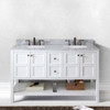 Virtu USA ED-30060-WMRO-WH-NM Winterfell 60" Double Bath Vanity in White with Marble Top and Round Sink
