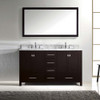 Virtu USA GD-50060-WMSQ-ES Caroline Avenue 60" Double Bath Vanity in Espresso with Marble Top and Square Sink with Mirror
