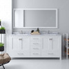 Virtu USA GD-50072-WMSQ-WH-002 Caroline Avenue 72" Double Bath Vanity in White with Marble Top and Square Sink with Polished Chrome Faucet and Mirror