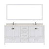 Virtu USA GD-50072-DWQRO-WH-002 Caroline Avenue 72" Double Bath Vanity in White with Dazzle White Top and Round Sink with Polished Chrome Faucet and Mirror