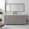 Virtu USA GD-50072-DWQRO-CG-001 Caroline Avenue 72" Double Bath Vanity in Cashmere Grey with Dazzle White Top and Round Sink with Brushed Nickel Faucet and Mirror