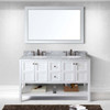Virtu USA ED-30060-WMRO-WH-001 Winterfell 60" Double Bath Vanity in White with Marble Top and Round Sink with Brushed Nickel Faucet and Mirror