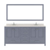 Virtu USA GD-50072-DWQRO-GR Caroline Avenue 72" Double Bath Vanity in Grey with Dazzle White Top and Round Sink with Mirror