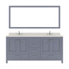 Virtu USA GD-50072-DWQRO-GR-001 Caroline Avenue 72" Double Bath Vanity in Grey with Dazzle White Top and Round Sink with Brushed Nickel Faucet and Mirror