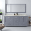 Virtu USA GD-50072-DWQRO-GR-001 Caroline Avenue 72" Double Bath Vanity in Grey with Dazzle White Top and Round Sink with Brushed Nickel Faucet and Mirror