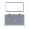 Virtu USA GD-50060-WMRO-GR Caroline Avenue 60" Double Bath Vanity in Grey with Marble Top and Round Sink with Mirror