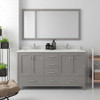 Virtu USA GD-50060-DWQRO-CG-001 Caroline Avenue 60" Double Bath Vanity in Cashmere Grey with Dazzle White Top and Round Sink with Brushed Nickel Faucet and Mirror