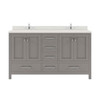 Virtu USA GD-50060-DWQRO-CG-NM Caroline Avenue 60" Double Bath Vanity in Cashmere Grey with Dazzle White Top and Round Sink