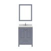 Virtu USA GS-50024-DWQSQ-GR-002 Caroline Avenue 24" Single Bath Vanity in Grey with Dazzle White Top and Square Sink with Polished Chrome Faucet and Mirror