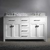 Virtu USA MD-2060-WMRO-WH-NM Caroline 60" Double Bath Vanity in White with Marble Top and Round Sink