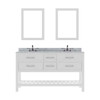 Virtu USA MD-2260-WMSQ-WH Caroline Estate 60" Double Bath Vanity in White with Marble Top and Square Sink with Mirrors