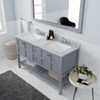 Virtu USA ED-30060-WMSQ-GR-001 Winterfell 60" Double Bath Vanity in Grey with Marble Top and Square Sink with Brushed Nickel Faucet and Mirror