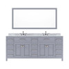 Virtu USA MD-2178-WMRO-GR-001 Caroline Parkway 78" Double Bath Vanity in Grey with Marble Top and Round Sink with Brushed Nickel Faucet and Mirror