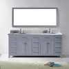 Virtu USA MD-2178-WMRO-GR-002 Caroline Parkway 78" Double Bath Vanity in Grey with Marble Top and Round Sink with Polished Chrome Faucet and Mirror