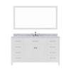 Virtu USA MS-2060-WMSQ-WH Caroline 60" Single Bath Vanity in White with Marble Top and Square Sink with Mirror