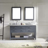 Virtu USA MD-2260-WMSQ-GR Caroline Estate 60" Double Bath Vanity in Grey with Marble Top and Square Sink with Mirrors