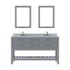 Virtu USA MD-2260-WMSQ-GR-002 Caroline Estate 60" Double Bath Vanity in Grey with Marble Top and Square Sink with Polished Chrome Faucet and Mirrors