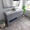 Virtu USA MD-2260-WMSQ-GR-010 Caroline Estate 60" Double Bath Vanity in Grey with Marble Top and Square Sink with Mirror