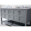 Virtu USA ED-30060-WMRO-GR-001 Winterfell 60" Double Bath Vanity in Grey with Marble Top and Round Sink with Brushed Nickel Faucet and Mirror