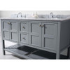 Virtu USA ED-30060-WMRO-GR-002 Winterfell 60" Double Bath Vanity in Grey with Marble Top and Round Sink with Polished Chrome Faucet and Mirror