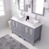 Virtu USA MD-4305-S-GR Bradford 60" Double Bath Vanity in Grey with White Engineered Stone Top and Square Sink with Polished Chrome Faucet and Mirrors