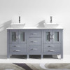 Virtu USA MD-4305-S-GR-NM Bradford 60" Double Bath Vanity in Grey with White Engineered Stone Top and Square Sink with Polished Chrome Faucet