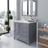 Virtu USA GS-50024-DWQRO-GR-001 Caroline Avenue 24" Single Bath Vanity in Grey with Dazzle White Top and Round Sink with Brushed Nickel Faucet and Mirror