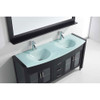 Virtu USA MD-499-G-ES Ava 63" Double Bath Vanity in Espresso with Aqua Tempered Glass Top and Round Sink with Polished Chrome Faucet and Mirror