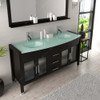 Virtu USA MD-499-G-ES-001 Ava 63" Double Bath Vanity in Espresso with Aqua Tempered Glass Top and Round Sink with Brushed Nickel Faucet and Mirror