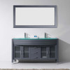 Virtu USA MD-499-G-GR Ava 63" Double Bath Vanity in Grey with Aqua Tempered Glass Top and Round Sink with Polished Chrome Faucet and Mirror