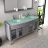 Virtu USA MD-499-G-GR Ava 63" Double Bath Vanity in Grey with Aqua Tempered Glass Top and Round Sink with Polished Chrome Faucet and Mirror