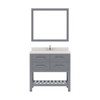 Virtu USA MS-2236-DWQRO-GR Caroline Estate 36" Single Bath Vanity in Grey with Dazzle White Top and Round Sink with Mirror