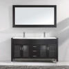 Virtu USA MD-499-S-ES-001 Ava 63" Double Bath Vanity in Espresso with White Engineered Stone Top and Round Sink with Brushed Nickel Faucet and Mirror