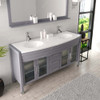 Virtu USA MD-499-S-GR Ava 63" Double Bath Vanity in Grey with White Engineered Stone Top and Round Sink with Polished Chrome Faucet and Mirror